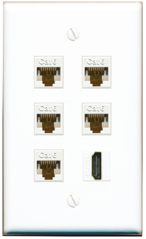  5 CAT6 HDMI Flat/Solid Wall Plate [White]