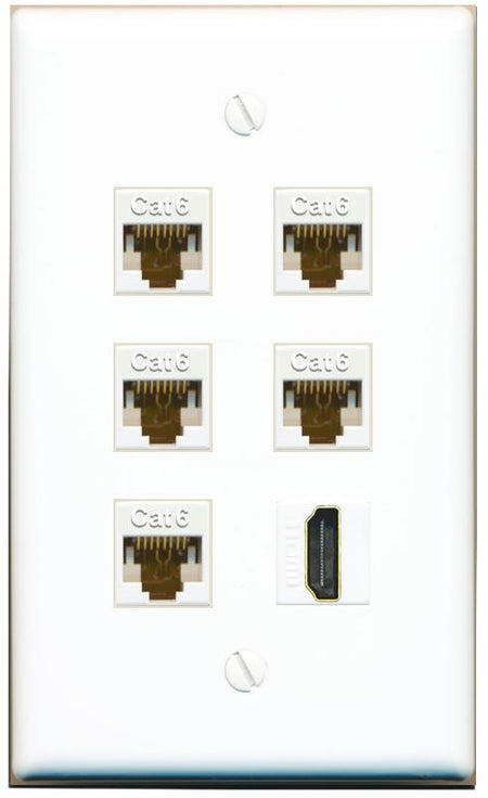  5 CAT6 HDMI Flat/Solid Wall Plate [White]