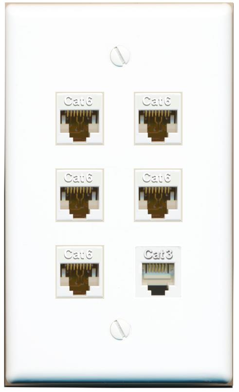  5 CAT6 PHONE Flat/Solid Wall Plate [White]