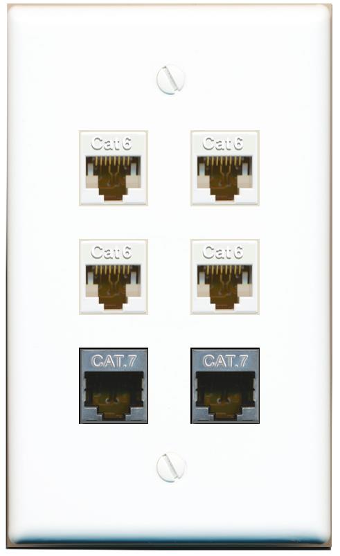  4 CAT6 2 CAT7 Flat/Solid Wall Plate [White]