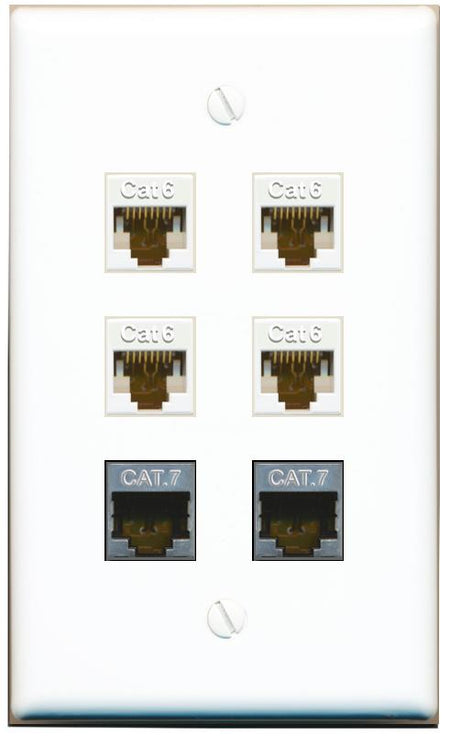  4 CAT6 2 CAT7 Flat/Solid Wall Plate [White]