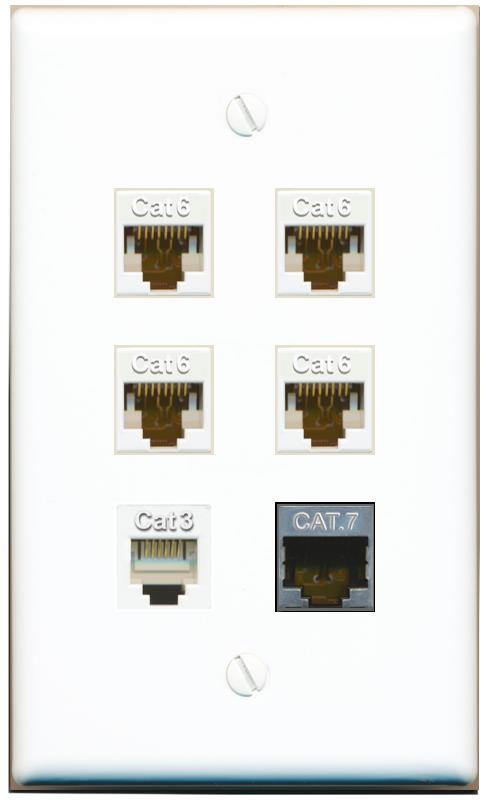 4 CAT6 CAT7 PHONE Flat/Solid Wall Plate [White]