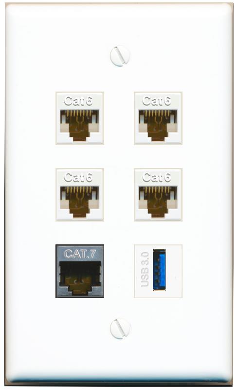  4 CAT6 CAT7 USB-3 Flat/Solid Wall Plate [White]