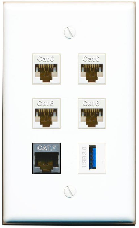  4 CAT6 CAT7 USB-3 Flat/Solid Wall Plate [White]
