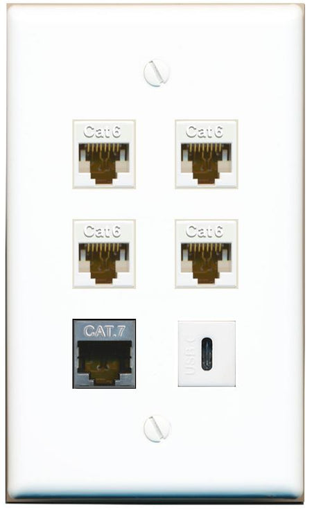  4 CAT6 CAT7 USBC Flat/Solid Wall Plate [White]