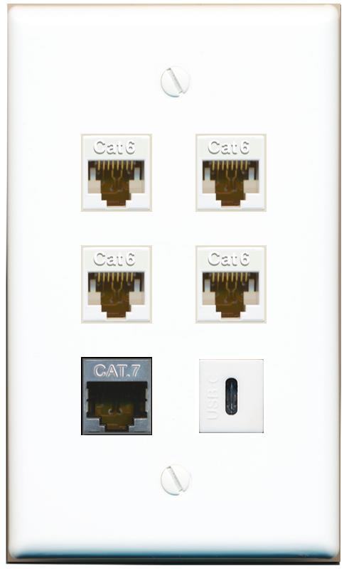  4 CAT6 CAT7 USBC Flat/Solid Wall Plate [White]
