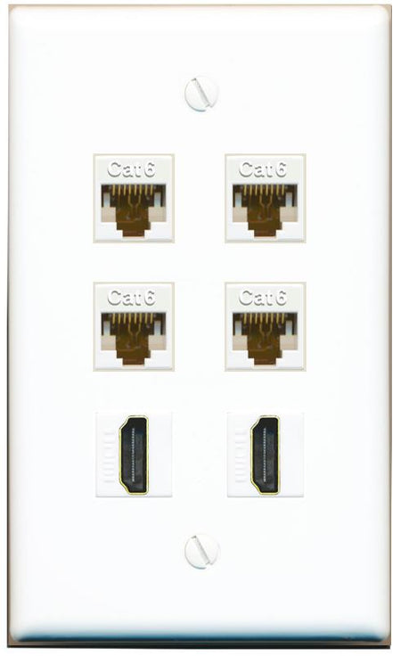  4 CAT6 2 HDMI Flat/Solid Wall Plate [White]