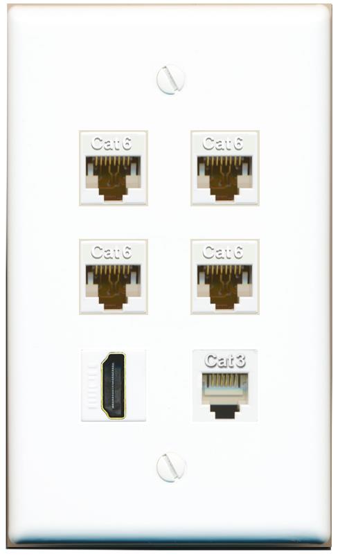  4 CAT6 HDMI PHONE Flat/Solid Wall Plate [White]