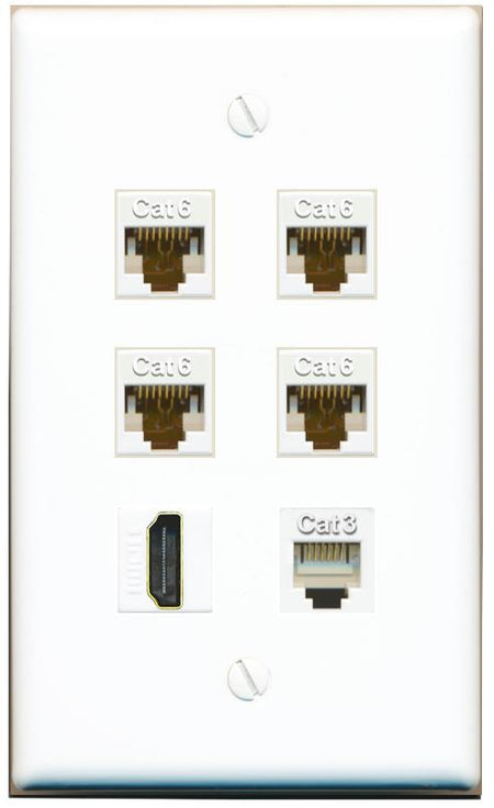  4 CAT6 HDMI PHONE Flat/Solid Wall Plate [White]