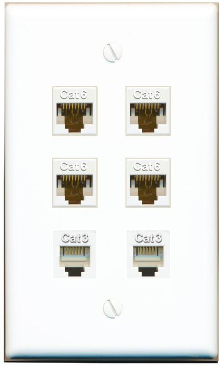  4 CAT6 2 PHONE Flat/Solid Wall Plate [White]