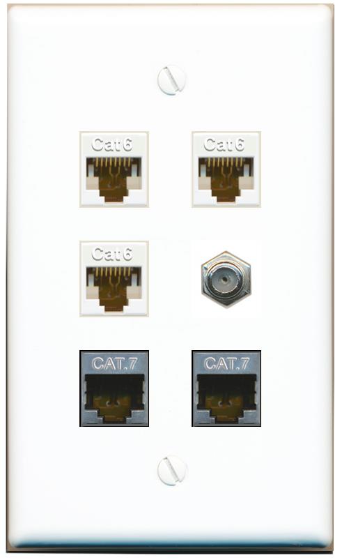  3 CAT6 2 CAT7 COAX Flat/Solid Wall Plate [White]