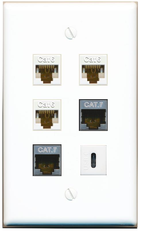  3 CAT6 2 CAT7 USBC Flat/Solid Wall Plate [White]