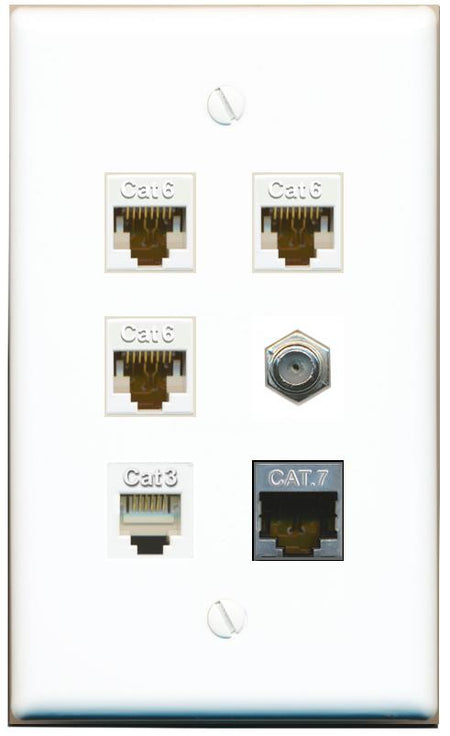  3 CAT6 CAT7 COAX PHONE Flat/Solid Wall Plate [White]
