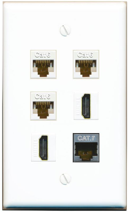  3 CAT6 CAT7 2 HDMI Flat/Solid Wall Plate [White]