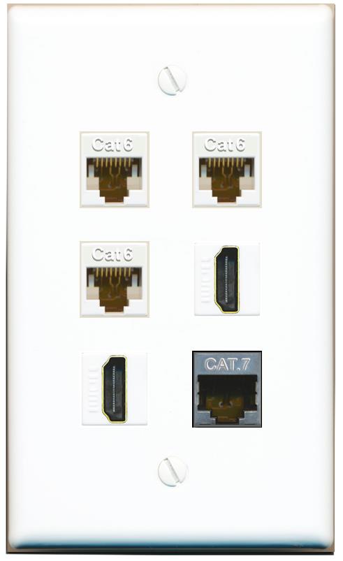  3 CAT6 CAT7 2 HDMI Flat/Solid Wall Plate [White]