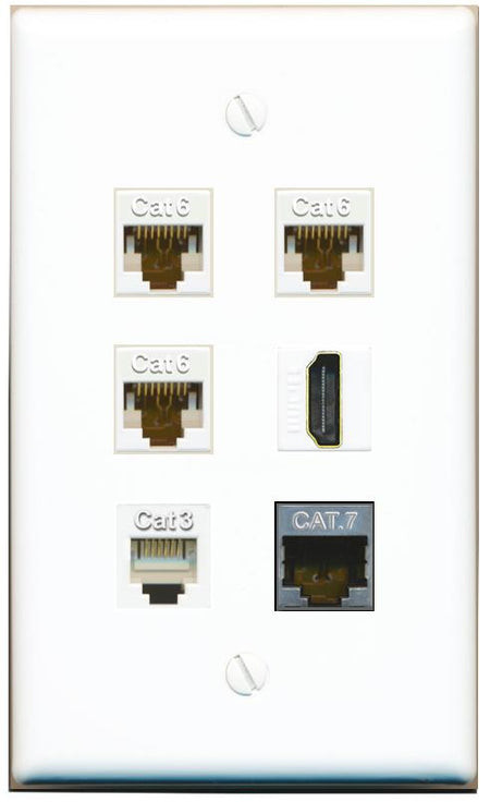  3 CAT6 CAT7 HDMI PHONE Flat/Solid Wall Plate [White]