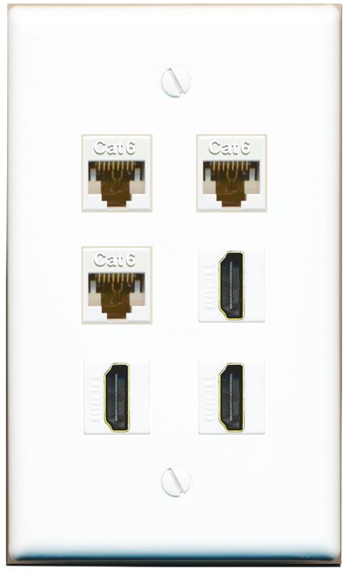  3 CAT6 3 HDMI Flat/Solid Wall Plate [White]