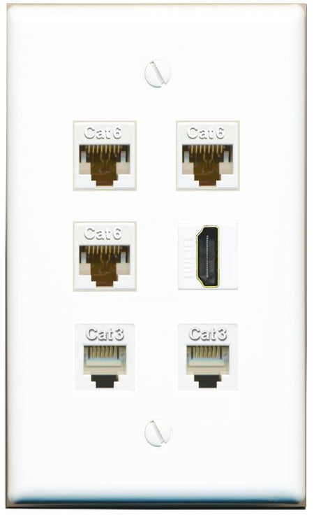  3 CAT6 HDMI 2 PHONE Flat/Solid Wall Plate [White]