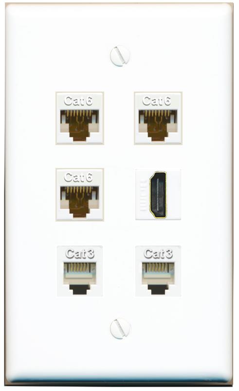  3 CAT6 HDMI 2 PHONE Flat/Solid Wall Plate [White]