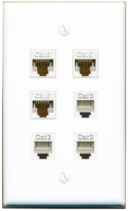  3 CAT6 3 PHONE Flat/Solid Wall Plate [White]