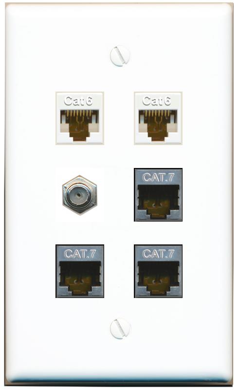  2 CAT6 3 CAT7 COAX Flat/Solid Wall Plate [White]