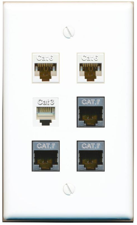  2 CAT6 3 CAT7 PHONE Flat/Solid Wall Plate [White]