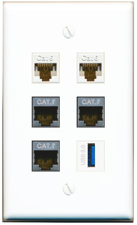  2 CAT6 3 CAT7 USB-3 Flat/Solid Wall Plate [White]
