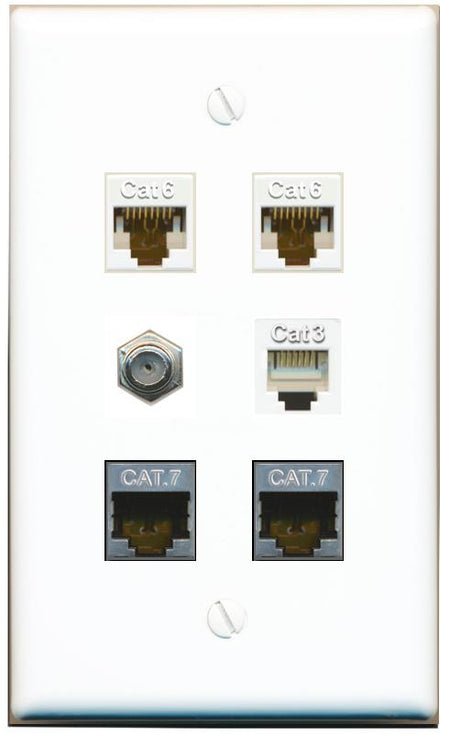  2 CAT6 2 CAT7 COAX PHONE Flat/Solid Wall Plate [White]