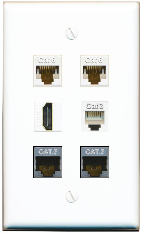  2 CAT6 2 CAT7 HDMI PHONE Flat/Solid Wall Plate [White]
