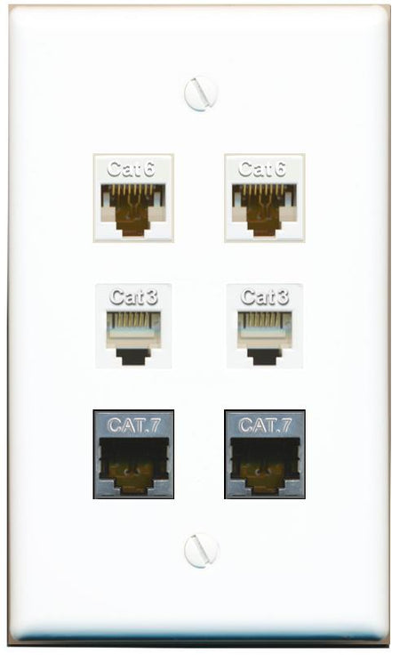  2 CAT6 2 CAT7 2 PHONE Flat/Solid Wall Plate [White]