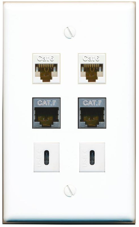  2 CAT6 2 CAT7 2 USBC Flat/Solid Wall Plate [White]