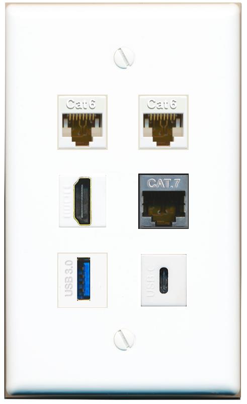 RiteAV - 3 porte HDMI, 2 porte Cat6 e 1 porta piastra da parete coassiale placcata in oro - bianco (confezione da 2 RiteAV - 3 porte HDMI, 2 porte Cat6 e 1 porta piastra da parete coassiale placcata in oro - bianco (confezione da 2
