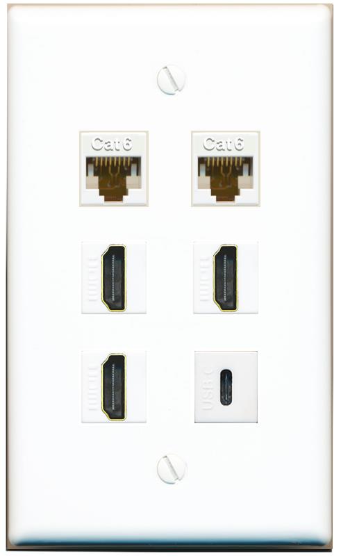  2 CAT6 3 HDMI USBC Flat/Solid Wall Plate [White]