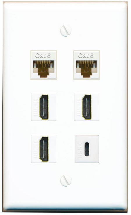  2 CAT6 3 HDMI USBC Flat/Solid Wall Plate [White]