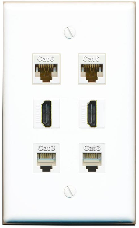  2 CAT6 2 HDMI 2 PHONE Flat/Solid Wall Plate [White]