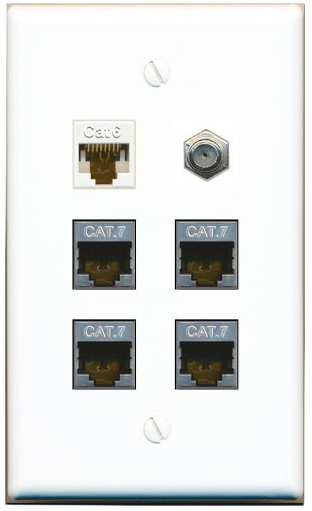  CAT6 4 CAT7 COAX Flat/Solid Wall Plate [White]