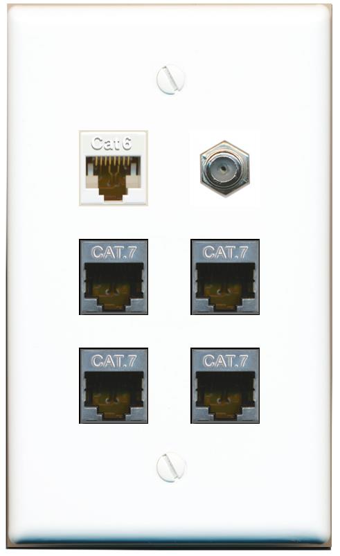  CAT6 4 CAT7 COAX Flat/Solid Wall Plate [White]