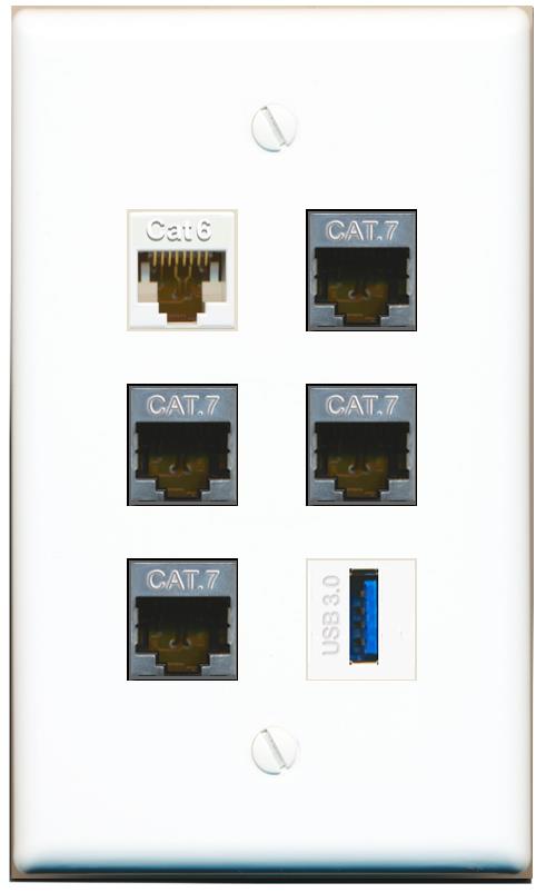  CAT6 4 CAT7 USB-3 Flat/Solid Wall Plate [White]