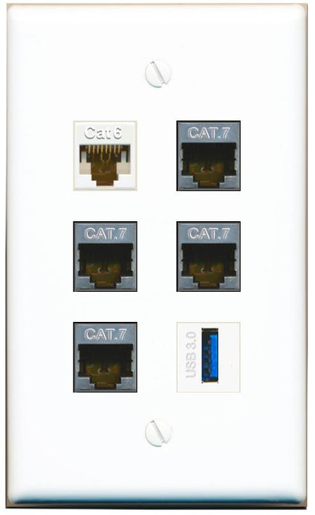  CAT6 4 CAT7 USB-3 Flat/Solid Wall Plate [White]