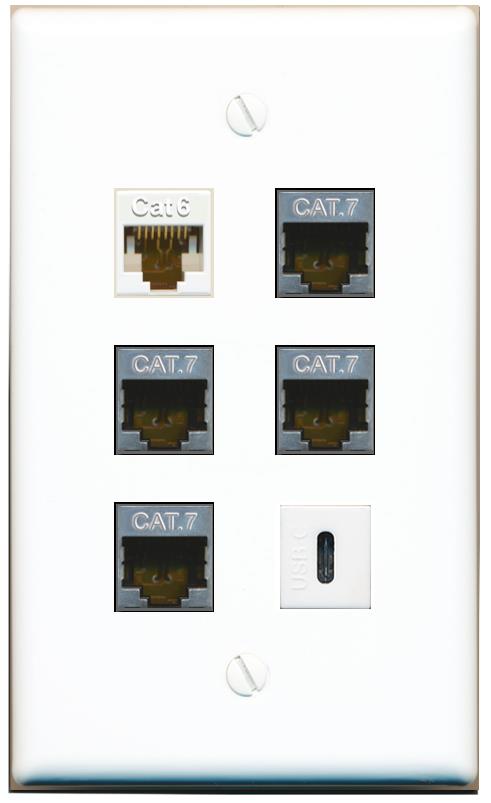  CAT6 4 CAT7 USBC Flat/Solid Wall Plate [White]