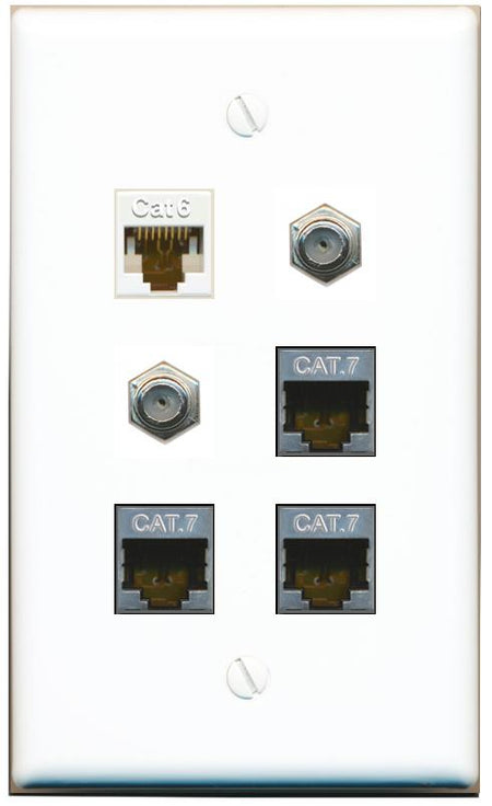  CAT6 3 CAT7 2 COAX Flat/Solid Wall Plate [White]