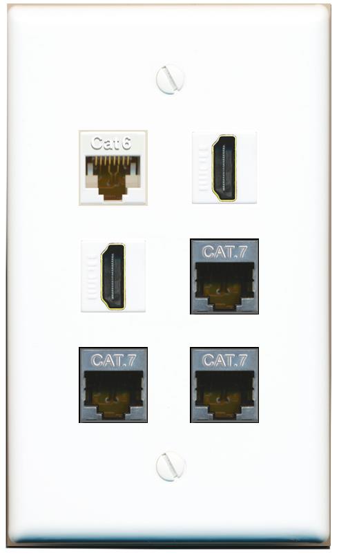  CAT6 3 CAT7 2 HDMI Flat/Solid Wall Plate [White]