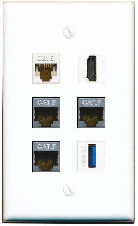  CAT6 3 CAT7 HDMI USB-3 Flat/Solid Wall Plate [White]