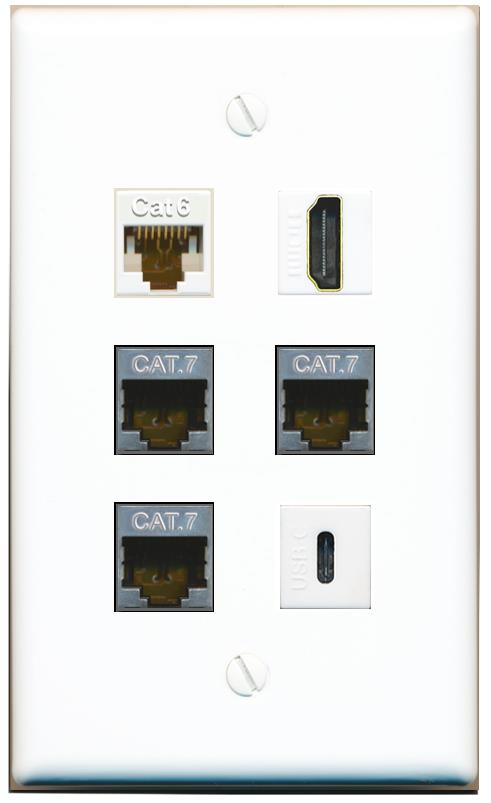  CAT6 3 CAT7 HDMI USBC Flat/Solid Wall Plate [White]