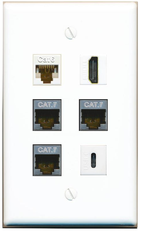  CAT6 3 CAT7 HDMI USBC Flat/Solid Wall Plate [White]