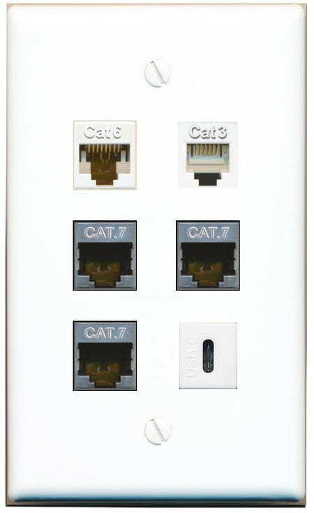  CAT6 3 CAT7 PHONE USBC Flat/Solid Wall Plate [White]