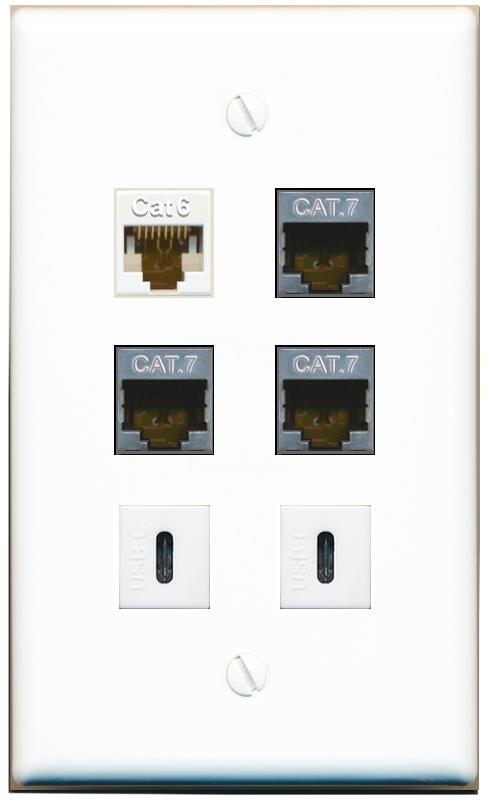 CAT6 3 CAT7 2 USBC Flat/Solid Wall Plate [White]