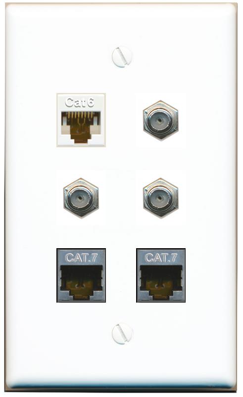  CAT6 2 CAT7 3 COAX Flat/Solid Wall Plate [White]