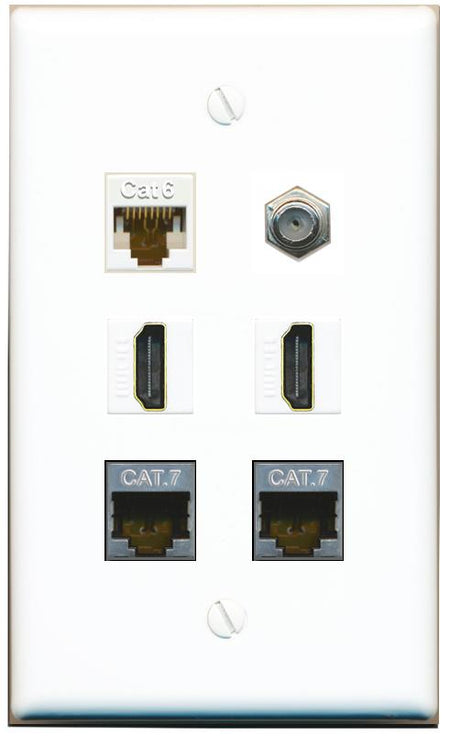  CAT6 2 CAT7 COAX 2 HDMI Flat/Solid Wall Plate [White]