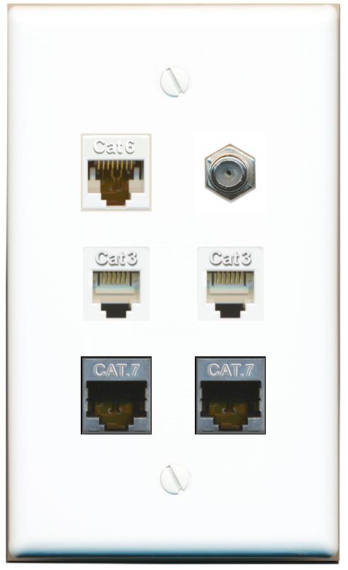  CAT6 2 CAT7 COAX 2 PHONE Flat/Solid Wall Plate [White]